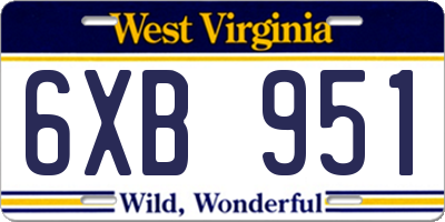 WV license plate 6XB951