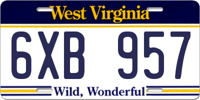 WV license plate 6XB957