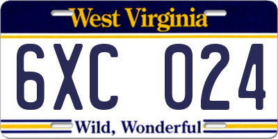 WV license plate 6XC024