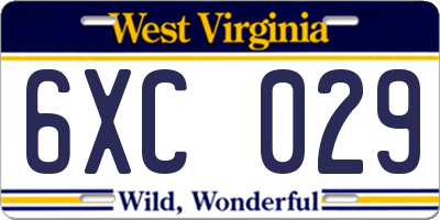 WV license plate 6XC029