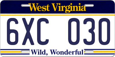 WV license plate 6XC030