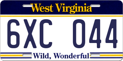 WV license plate 6XC044