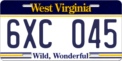 WV license plate 6XC045