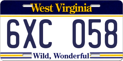 WV license plate 6XC058