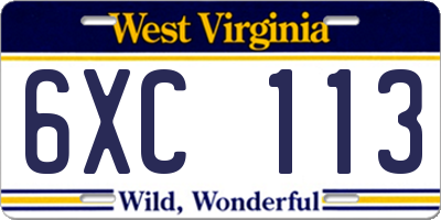 WV license plate 6XC113