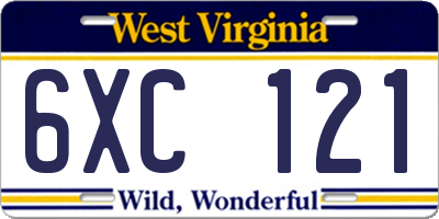 WV license plate 6XC121