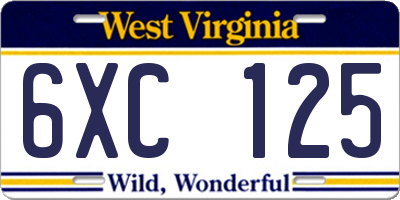 WV license plate 6XC125
