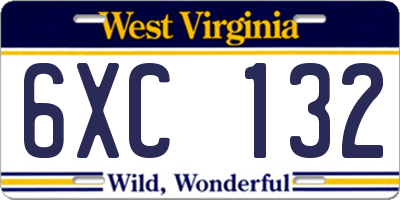 WV license plate 6XC132