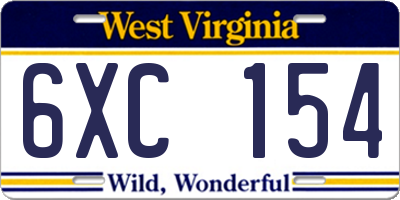 WV license plate 6XC154