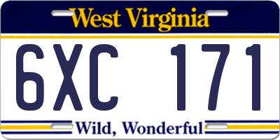 WV license plate 6XC171