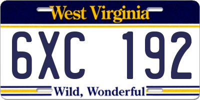 WV license plate 6XC192