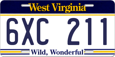 WV license plate 6XC211