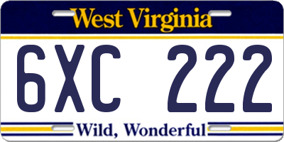 WV license plate 6XC222