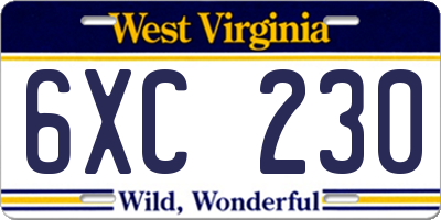 WV license plate 6XC230