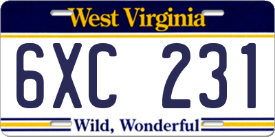 WV license plate 6XC231