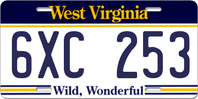 WV license plate 6XC253