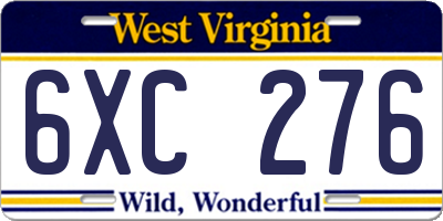 WV license plate 6XC276