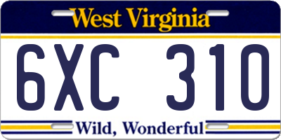 WV license plate 6XC310