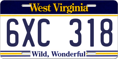 WV license plate 6XC318
