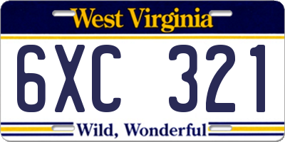 WV license plate 6XC321