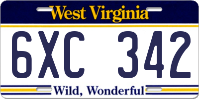WV license plate 6XC342