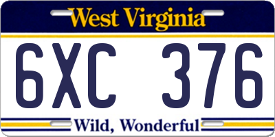 WV license plate 6XC376