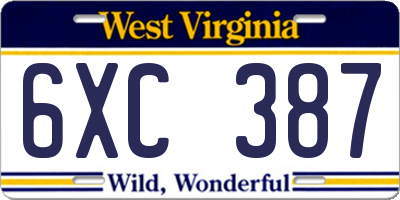 WV license plate 6XC387