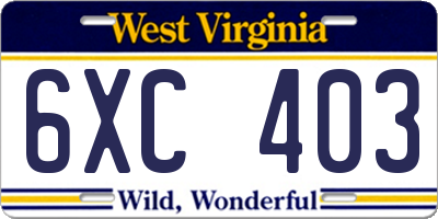 WV license plate 6XC403