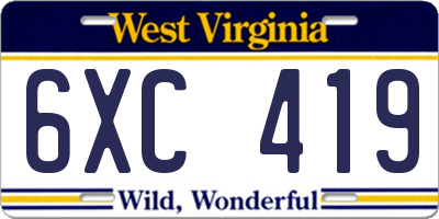 WV license plate 6XC419