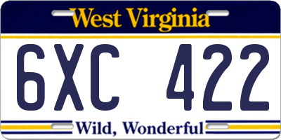 WV license plate 6XC422