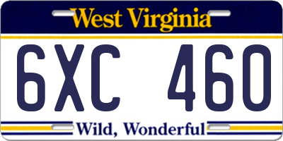 WV license plate 6XC460
