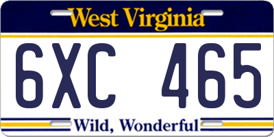 WV license plate 6XC465