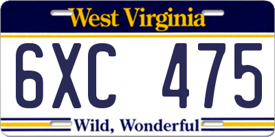 WV license plate 6XC475