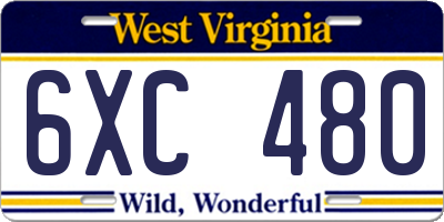 WV license plate 6XC480