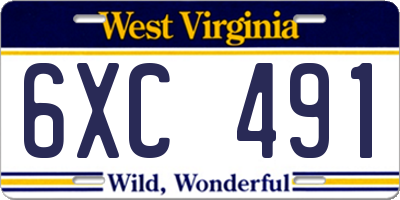 WV license plate 6XC491