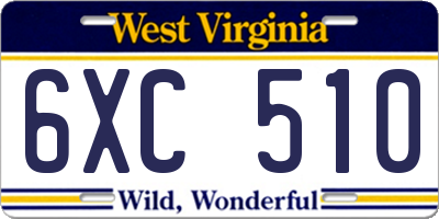 WV license plate 6XC510