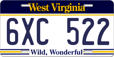 WV license plate 6XC522