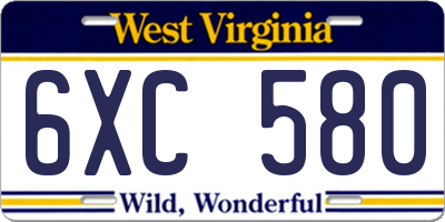 WV license plate 6XC580