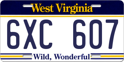 WV license plate 6XC607