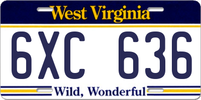 WV license plate 6XC636