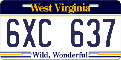 WV license plate 6XC637