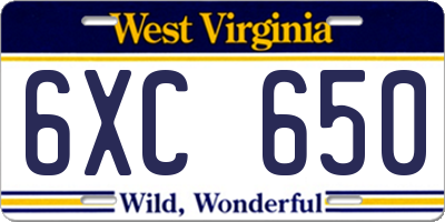 WV license plate 6XC650
