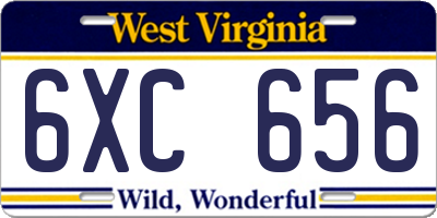 WV license plate 6XC656