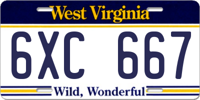 WV license plate 6XC667