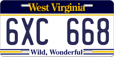 WV license plate 6XC668