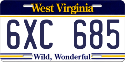 WV license plate 6XC685
