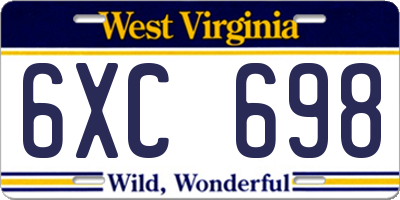 WV license plate 6XC698