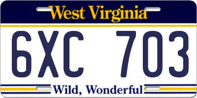 WV license plate 6XC703