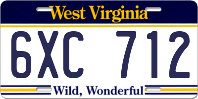 WV license plate 6XC712