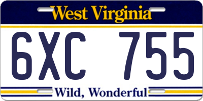 WV license plate 6XC755